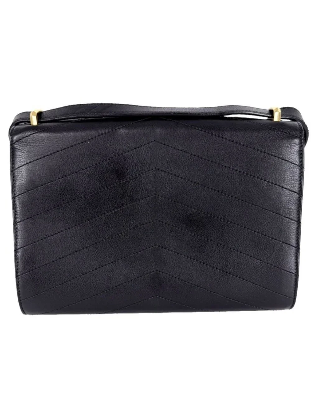Chanel Shoulder Bag Chevron Chain CC Logo Crossbody Leather Black Gold
